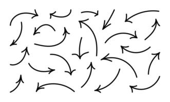 Hand drawn simple arrows with editable stroke. Doodle directions on white background. Different shaped lines. Outline flat design vector