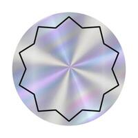 Star shaped design in circle with metallic finish, displaying iridescent colors that change in response to light. Hologram empty sticker vector