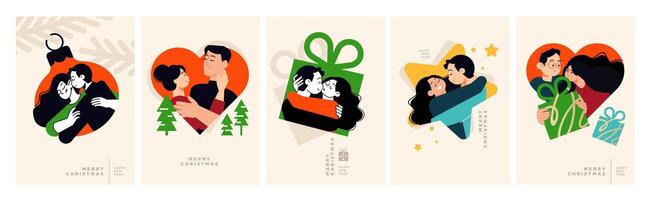 Set of Christmas and New Year Cards. Romantic illustration concepts for graphic and web design, social media banner, marketing material. vector