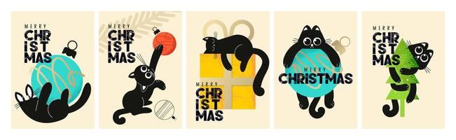 Set of Christmas and New Year Cards. Cute illustration concepts for graphic and web design, social media banner, marketing material. vector