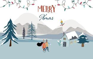 winter landscape banner with mountain,tree for horizontal design vector