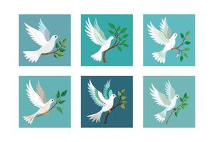 Dove flying, in its beak a tree branch. vector