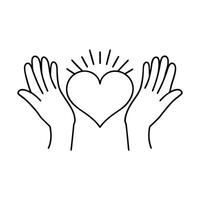 two hands with a heart in the middle, with rays coming out of them vector