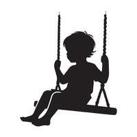 silhouette of a little boy on a swing vector