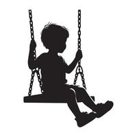 silhouette of a little boy on a swing white background vector