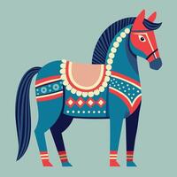 a horse with a blue and red design vector