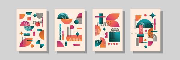 Abstract geometric linear background design collection. Bauhaus modern design, printable posters, banners, template concept design. Abstract shape art poster. vector