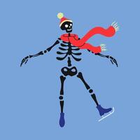 Funny skeleton skating. Cute skeleton bones character. vector