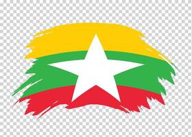 Flag of Myanmar with distressed paint stroke brush effect on isolated background vector