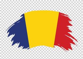 Flag of Romania with distressed paint stroke brush effect on isolated background vector