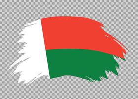 Flag of Madagascar with distressed paint stroke brush effect on isolated background vector