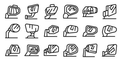 Side rear view mirror icon set. Car rearview mirrors showing road visibility and blind spots vector