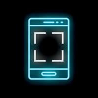 Neon smartphone showing camera focusing screen on black background vector