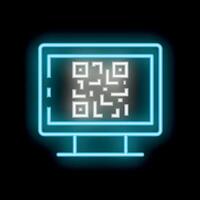 Neon computer screen displaying qr code for scanning vector