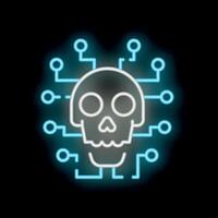 Neon skull surrounded by circuit board on black background vector
