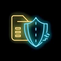 Neon blue shield protecting folder icon symbolizing data security vector
