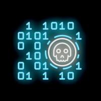 Neon skull binary code cyber security threat illustration vector