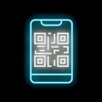 Mobile phone displaying qr code with neon light effect vector
