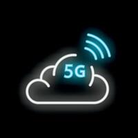 Neon 5g icon representing high speed wireless internet connection vector