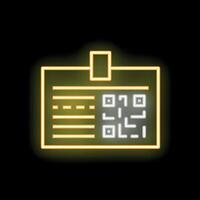 Neon sign showing id card with qr code on black background vector