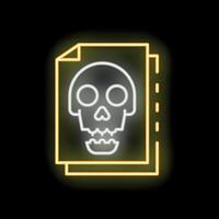 Neon icon of a file showing a skull for digital security concepts vector