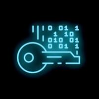 Glowing neon key unlocking digital code on black background vector