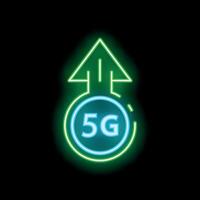 Neon 5g sign indicating increased mobile internet speed vector