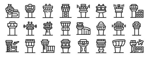 Airport control tower icon set. Airport control tower icons showing air traffic management and navigation vector