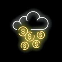Neon sign representing cloud computing making money raining dollars vector