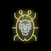 Neon sign representing a bug with a skull inside symbolizing cyber crime vector