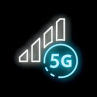 Neon 5g wireless network symbol glowing on black background vector