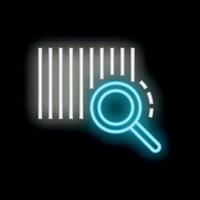 Neon magnifying glass analyzing a barcode on black background vector