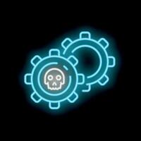 Neon sign representing a malfunctioning gear with skull shape vector