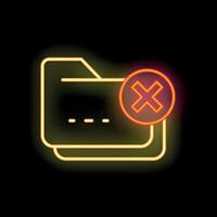 Neon icon of folders being deleted representing loss of data vector