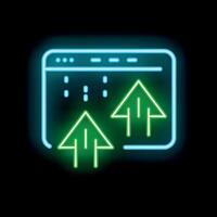 Neon style icon showing data transferring from computer screen vector