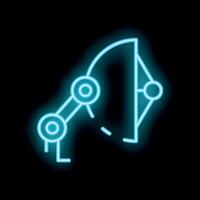 Neon mechanical arm holding a bow and arrow icon on black background vector