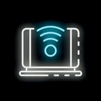 Neon wifi symbol connecting to laptop showing internet access vector