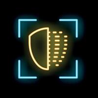 Neon half tone shield showing vulnerability in digital world vector