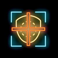 Neon shield with crosshair focusing on security and protection vector