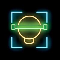 Glowing neon line head recognition system icon isolated on black background, face identification icon, outline colorful concept vector