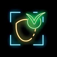 Neon icon of face recognition system with approved access showing green check mark vector