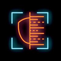 Neon icon of face recognition system scanning a face vector