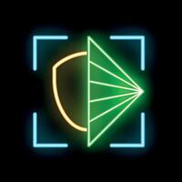 Neon icon of light dispersion physics experiment with prism vector
