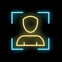 Neon icon of face recognition software scanning user vector