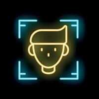 Neon icon of face recognition system scanning man vector
