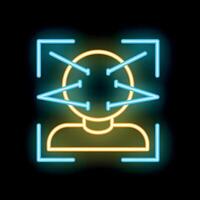 Neon icon of face recognition system scanning person vector