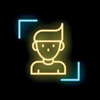Neon style icon showing facial recognition with man face with focus on it vector
