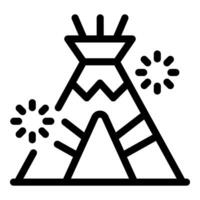 Fireworks exploding near a traditional native american teepee tent vector