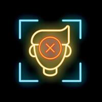 Neon icon of face recognition system failing to identify person vector