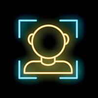 Neon icon of face recognition software scanning person vector